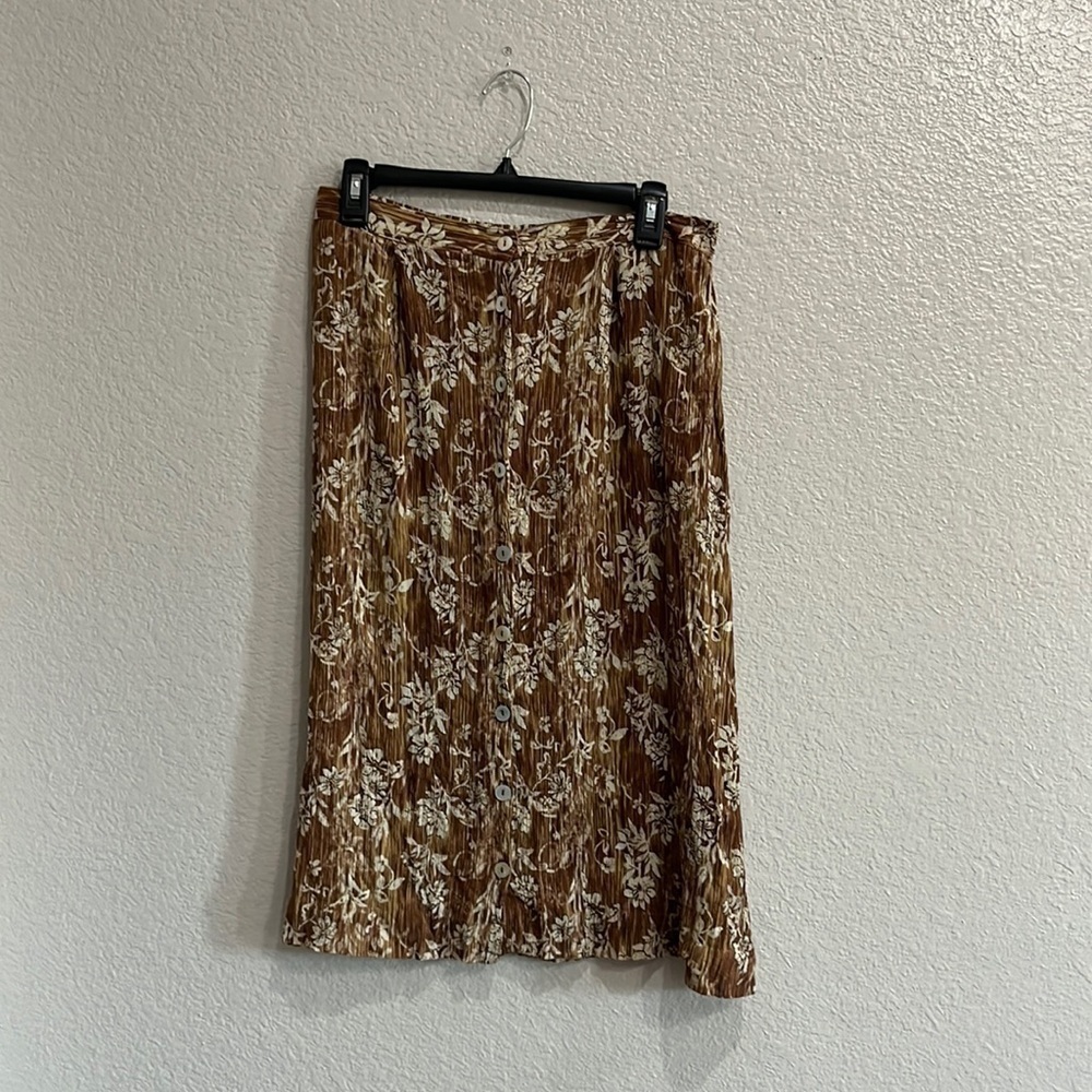 Vintage Worthington Brown Button Down Front Floral Print skirt Size Large TC0608